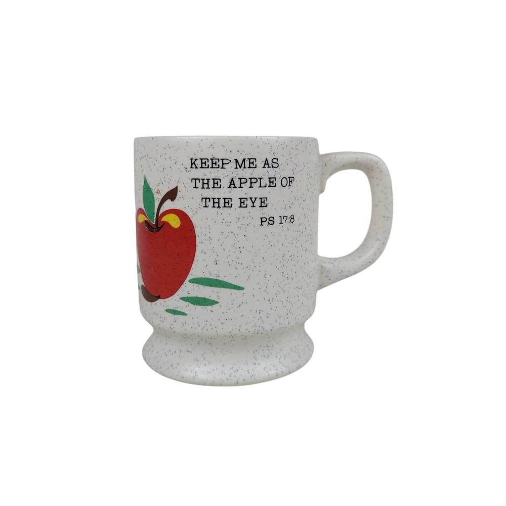Vintage Sanmyro Japan Apple of‎ the Eye Speckled Ceramic Footed Mug White